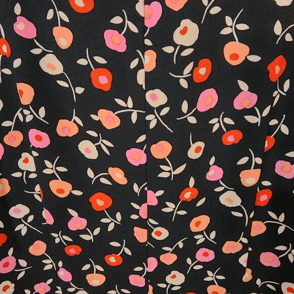 TALBOTS | Floral Shift Dress Size 12 Black Red Pink Midi Flounce Ruffle Modest - Picture 3 of 9
